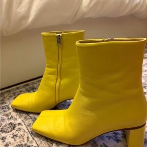 Lintervalle Yellow Square Toe Heeled Ankle Boot Genuine Leather